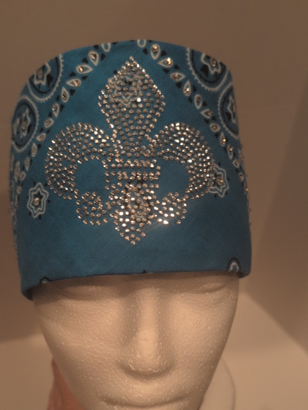 Bedazzled Crystal Fleur Blue Bandana-Style Headwrap